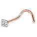 Ruifan 1PC 20G Surgical Steel Rose Gold Plated With Clear 2.5mm Diamond Cubic Zirconia Crystal Nose Twist Screw Ring Piercing Jewelry