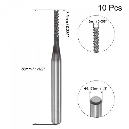 Image of uxcell End Mill CNC Router Bits, 1.5mm x 8.5mm 1 /8 inch Shank Diamond Film Coated Carbide Engraving Bit Milling Cutter Right Hand for PCB Plastic Fiber Wood 10pcs