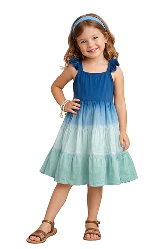 Image of The Magic Wand Kids Girls Tie Dye Casual Dresses, Knee Length Singlet Strap Fit & Flared Cotton Once Piece Stylish Frocks for Summer Season