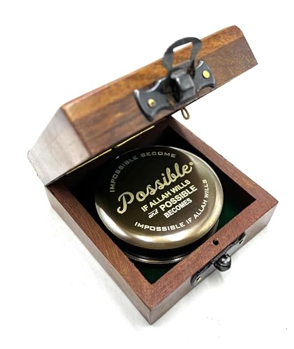Brújula de latón islámica para hombres, mujeres y niños con caja de madera - Regalo para Ramadán, Eid, cumpleaños y dirección de oración miniatura 3