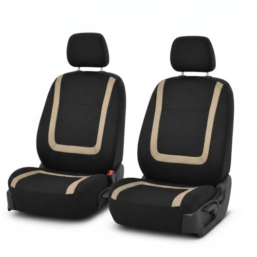 Image of FH Group Car Seat Covers Front Set in Cloth for Low Back Car Seats with Removable Headrest, Universal Fit, Automotive Washable for SUV, Sedan, Van Beige