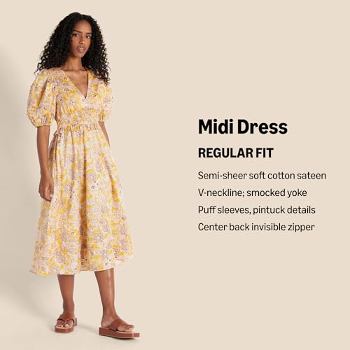 Amazon Essentials Women's Regular-Fit Cotton Sateen Puff Sleeve Midi Dress2