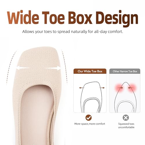 Soesyi Women's Wide Toe Box Foldable Knit Mary Jane Ballet Flats Almond by Soesyi - Used condition - Image 3