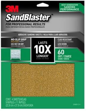 Miniatura 4 de 3M 20060-G-4 Papel de lija de grano grueso de grano 60 con agarre antideslizante, 11 x 9 pulgadas