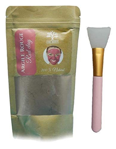 Argile PURE en Poudre 100% naturelle avec Spatule - Purifiante et Tonifiante pour cheveux et visage - du Maroc 200G (200 G) (Rouge) Cover