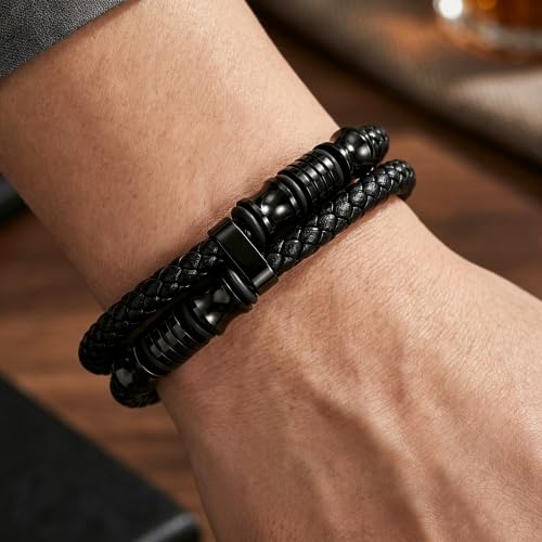Hengbofeng Mens Bracelet Black Braided Leather 316L Stainless Steel by Hengbofeng - Used condition - Image 7