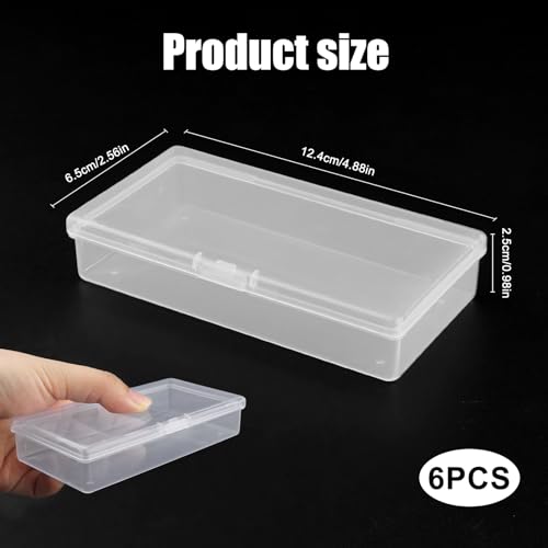 Image of 6 Pack Small Plastic Storage Containers with Hinged Lids,4.88 x2.56 x0.98 Inches Clear Rectangle Organizer Box for Beads,Jewelry,Crafts,Game Pieces,Office Supplies Small Items