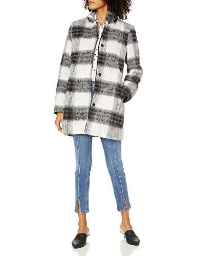 kensie Women's Mohair Wool Stand Collar Blanket Plaid Coat, S