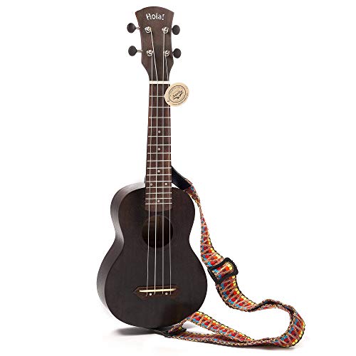 Hola! Music Hm-121Bk+ Deluxe Mahogany Soprano Ukulele Bundle With Aquila Strings, Padded Gig Bag, Strap And Picks - Black #TOP5