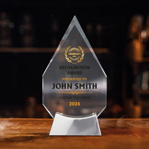 9 1/4\" Personalized Glass Plaque for Awards and Trophies, Custom Award for Employee of the Month, Retirement, Leadership and Appreciation Gift N (D5)
