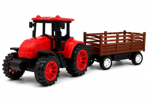 Image of Neokiddo Toys Friction Powered Trolley Farm Tractor Toy for Kids & Toddlers /Boys & Girls - Durable Push & Go Farm Vehicle | Medium Size Plastic Toy for Pretend Play & Outdoor Fun - Ages 3+ (Red)