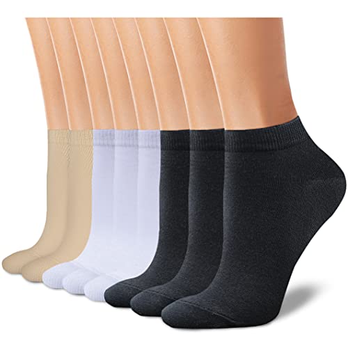 Charmking 8 Pairs Ankle Socks For Women Non Slip Cotton Socks No Show Socks Classic Low Cut Casual Socks (Black/White/Beige) #TOP14