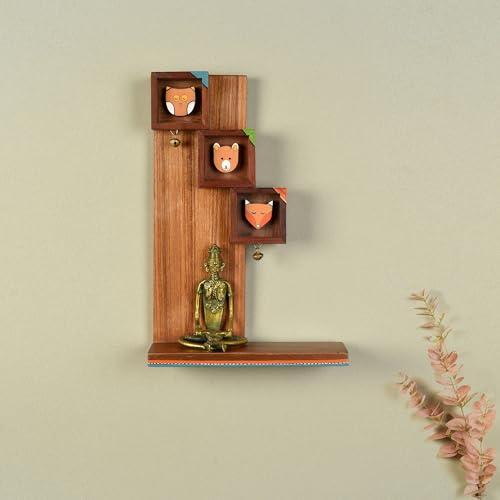 Image of AAKRITI ART CREATIONS Animals Brown Handcrafted Hanging Wall Display Shelf | Modern Art Wooden Shelves Wall Hanging Shelf | Matte Finish Decorative Shelf for Living Room, Bedroom & Gifting