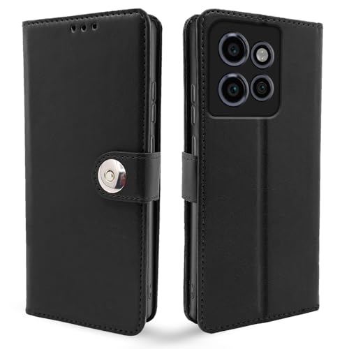 Image of Pikkme Flip Cover Leather Finish | Inside TPU with Card Pockets | Wallet Stand and Shock Proof | Complete Protection Button Flip Case for Moto Edge 50 Neo 5G (Black)