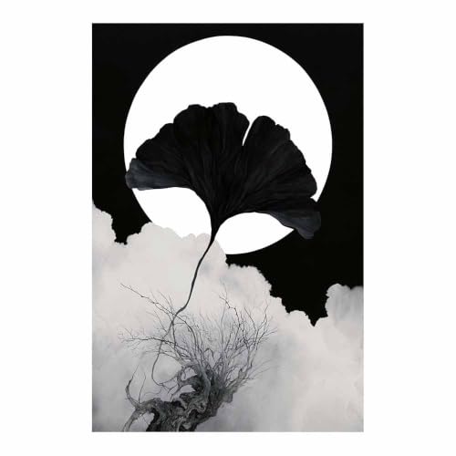 Toile decoration murale ginkgo noir et blanc grand poster pour salon et chambre