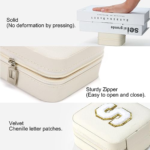Parima Bridesmaid Gifts for Wedding Day, Women | Proposal Unique Travel Essentials Small Jewelry Box Case-Initial S White