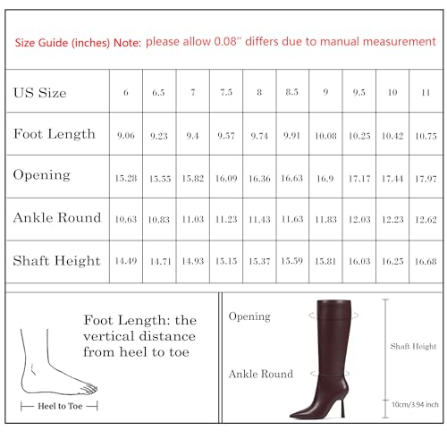 QIY Burgundy Knee High Boots For Women 4 Inch Stiletto Long Boots For Women Kitten Heeled Pointed Toe Side Zipper Faux Leather Dark Red Boot High Heel Womens Fall Fashion 2025 Tall Boots Size 11 by QIY - Image 5