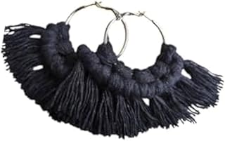 أقراط مكرمية دائرية للنساء عصرية بوهيمية مصنوعة يدويًا.