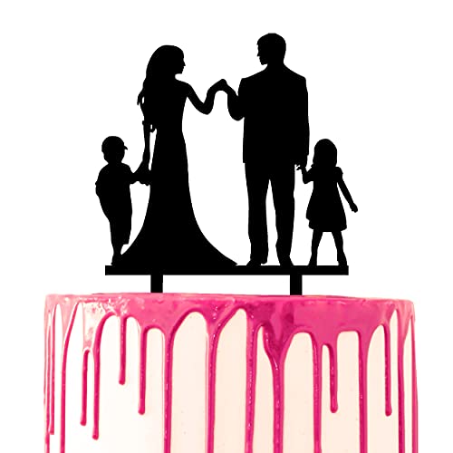 CARISPIBET A Whole Family Couple With A Son And Daughter Acrylic Silhouette Cake Topper
