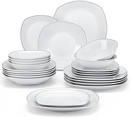 MALACASA Dinner Sets, 16-Piece Porcelain Plates and Bowls Set with 4-Piece Dinner Plate/Soup Plate/Side Plate/Cereal Bowl, Dinnerware Set Service for 4, Series Isabel