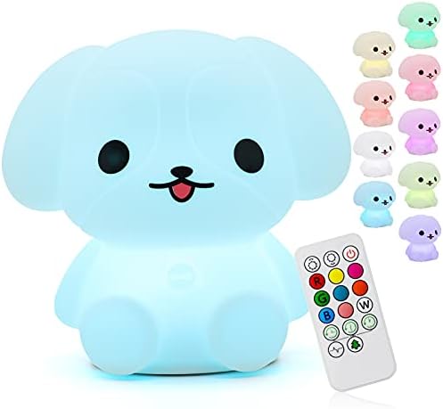 ShaArkMango Puppy Dog Night Light for Kids Bedroom, Baby Night Lights Cute Animal Cool Aesthetic Lamp Soft Touch LED Nursery Nightlights Battery Operated Kawaii Decor for Girls Boy Toddler Women Gift