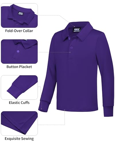QBK Boys' Performance Polo Kids Collared Golf Shirts Long Sleeve School Uniform for 4T-16Y3