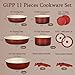 GIPP 11PCS Pots and Pans Set Non Stick,Nonstick Cookware Set Detachable Handle,Ceramic Pots for Cooking Non Stick with Removable Handle, RV Cookware Set, Red Black Gradien