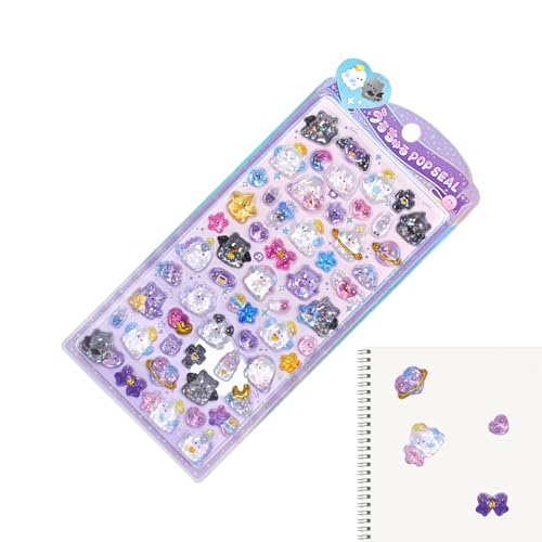 Hjatirace Calcomanías 3D brillantes para niños, calcomanías de textura de , decoraciones estéticas de resina para diario, teléfono celular, botella, coche