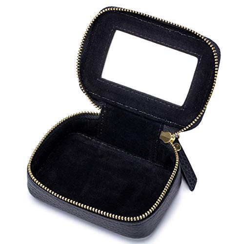Aileder Mini Lipstick Case Holder Box with Mirror Genuine Leather Small Travel Makeup Cosmetic Pouch Bag Storage Kit for Women Girls (Red) - Image 3