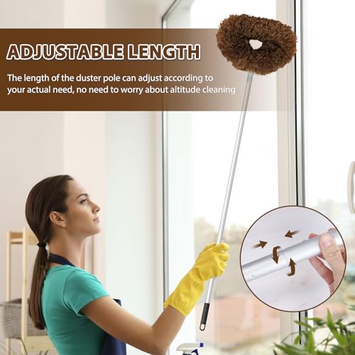 Image of Ceiling Fan Cleaner Duster High Ceiling Extended Fan Blade Cleaner from 13 to 50 Inch Reusable Microfiber Ceiling Fan Duster with Extension Handle for Furniture Bookshelves Wall Door (Brown)