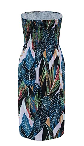 Image of Zyyfly Tube Top Dress Women Summer Beach Coverup Stretch Smocked Strapless Dress