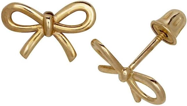Jewelryweb Solid 14K Gold Small Polished Bow Collection Ribbon Stud Post Screw-back Earrings (Yellow, Rose or white)(8mm x 6mm)