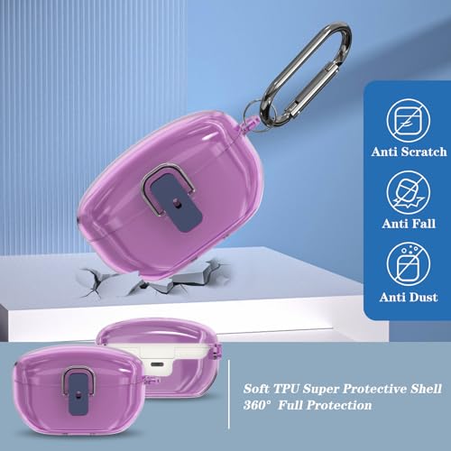 Image of for Sony WF-1000XM5 Case Cover, Clear Soft TPU Protective Earbuds Case, Only Compatible with Sony WF-1000XM5, Headphones Case with Carabiner & Lanyard Accessories(Clear Purple)