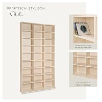tectake Regal Aufbewahrung, offene Schrank Wand stehend für CDs, DVDs, als Bücherregal, Raumtrenner, Ständer oder Vitrine für Sammlungen und Hobby - buche – Ansicht 7