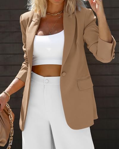 KIRUNDO Womens Blazer 2026 Spring Fall Business Casual Oversized Long Sleeve Button Open Front Suit Jackets Work Clothes(Khaki, XX-Large — view 4