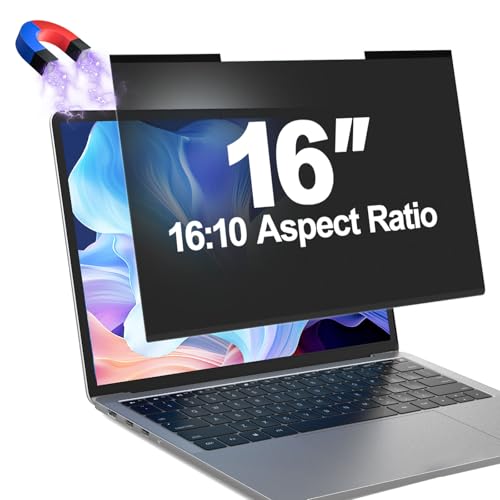 Image of Magnetic Laptop Privacy Screen Filter 16 Inch for 16:10 Computer Monitor, Removable Anti Blue Light Privacy Shield, Anti-Glare Protector Compatible with Dell Hp Asus Lenovo