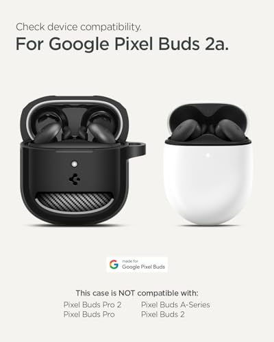 Image of Spigen Rugged Armor Designed for Google Pixel Buds 2a Case (2025) Cover with Keychain - Matte Black