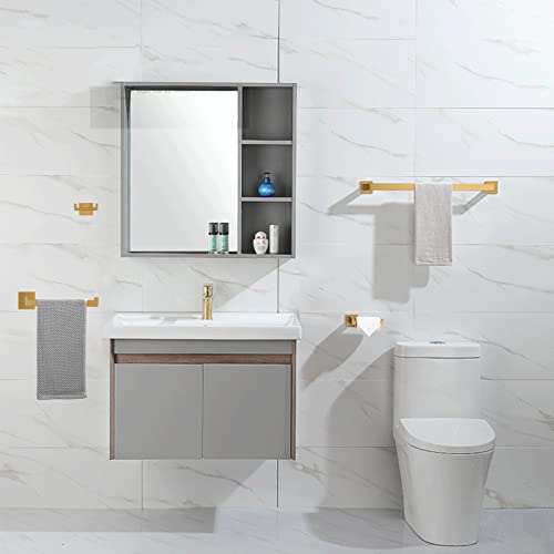 4-Piece Brushed Gold Bathroom Hardware Accessories Set, Lava Odoro Towel Bar Set Stainless Steel Wall Mount, Include 23.6 Inch Towel Bar, 10.6 Inch Towel Bar, Double Towel Hook, Toilet Paper Holder #TOP7