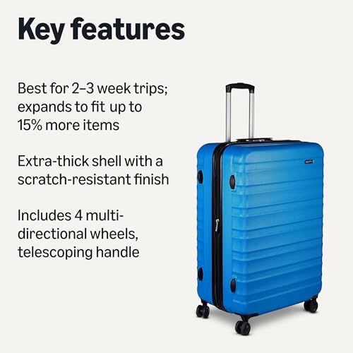 Amazon Basics 30-Inch Hardside Checked Luggage, Hardshell Suitcase With Wheels, Expandable For Up to 15% More Space, With Scratch-Resistant Surface, Four Multi-directional Wheels, Light Blue by Amazon Basics - Image 2