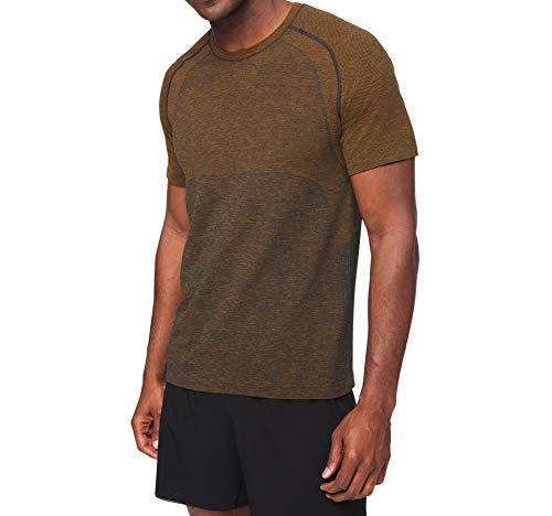 Lululemon Mens Metal Vent Tech Short Sleeve Shirt (Fools Gold/True Navy, L)