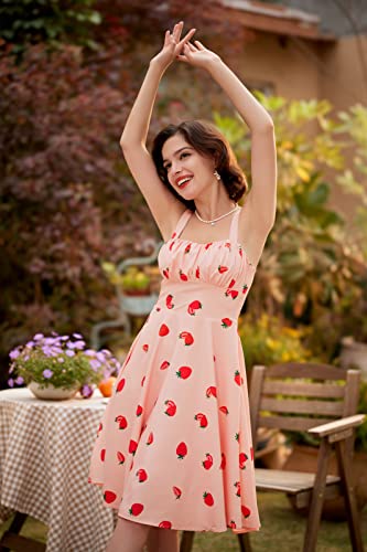 Retro Dresses For Women Vintage 1950S Dresses Floral A-Line Swing Midi Sun Dresses Women Summer Strawberry X-Large #TOP2