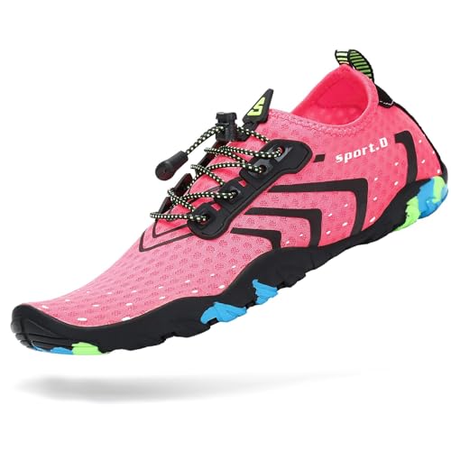 Mishansha Water Shoes for Women Men, Quick-Dry Barefoot Swim Shoes with Drainage Holes, Lightweight Aqua Shoe for Beach Pool River Boating Yoga Walking 4.5 Women/3 Men Pink