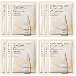 JORUN 12 Pcs Hyaluronic Acid Hydrating Sheet Face Mask Set - Korean Sheet Masks Moisturizing,Anti-Aging, Brightening Face Masks Skincare Multipack - Vegan for All Skin Types