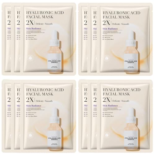 Image of JORUN 12 Pcs Hyaluronic Acid Hydrating Sheet Face Mask Set - Korean Sheet Masks Moisturizing,Anti-Aging, Brightening Face Masks Skincare Multipack - Vegan for All Skin Types