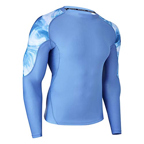 ADOREISM Men's Rash Guard Long Sleeves Splice UPF 50+ BJJ Jiu Jitsu Rash Guard Compression Swimming Shirts (Ocean, XL)2