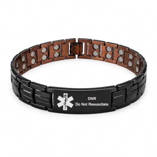 LiFashion DNR Medical Alert Bracelet Antique Copper Medical ID Wristband Sos Emergency Link Bracelets for Men Adult Hiking Camping Hunting Activities,With Medic Wallet Insert Card