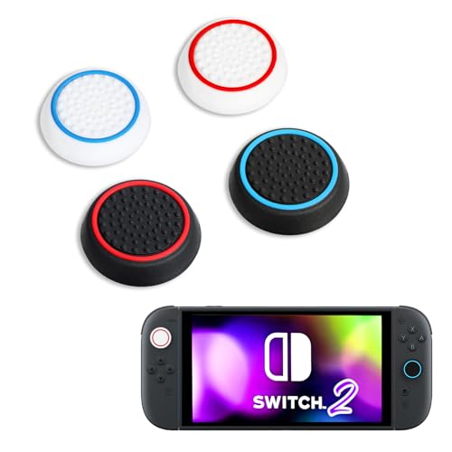 DLseego Impugnature per il Pollice Compatibile con Switch 2, 4PCS Morbido Silicone Bastone Pollice Cap,Joystick Cover Pulsante Analogico Stick Protettiva Tappi,Nero+Blu