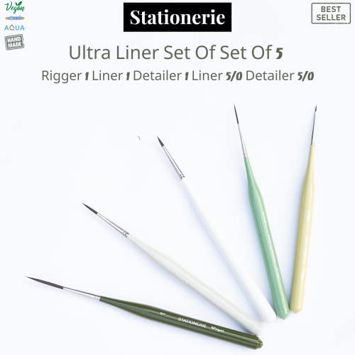 Image of Stationerie Standard Size Ultra Liner /Detailing Paint Brush Set for Professional Artist Miniature Premium Handmade Paintbrush Set for Acrylic, Watercolor & Gouache Painting Set of 5