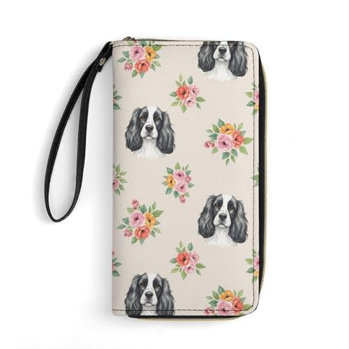 Credit Card Wallets for Women, Zipper Phone Purse Wristlet, Multi-layer Pockets, Travel Ready, English Springer Spaniel