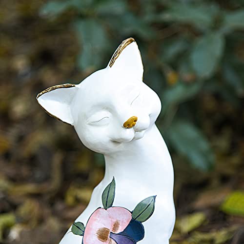 Statue de Jardin Chat Assis Décoration Extérieure Maison Cour et Étagère - 4